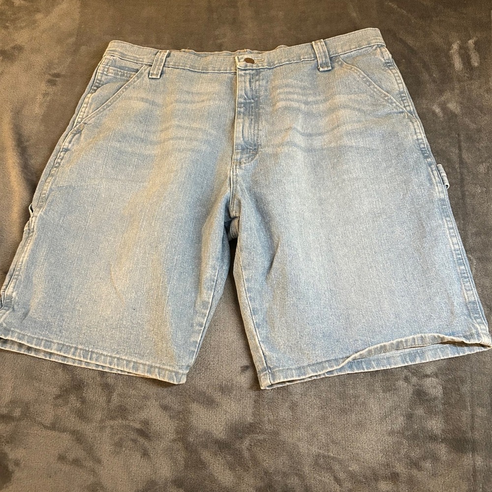 Wrangler Carpenter Denim Shorts Mens Size 38 Light Wash Utility Pockets Blue